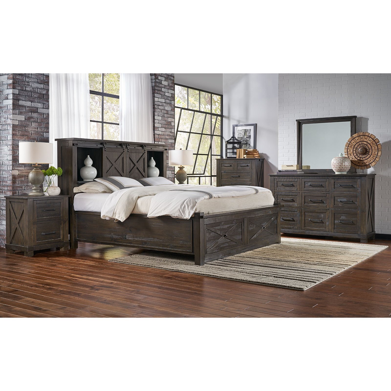 AAmerica Sun Valley SUVCL5031 Queen Bookcase Bed with Footboard Storage